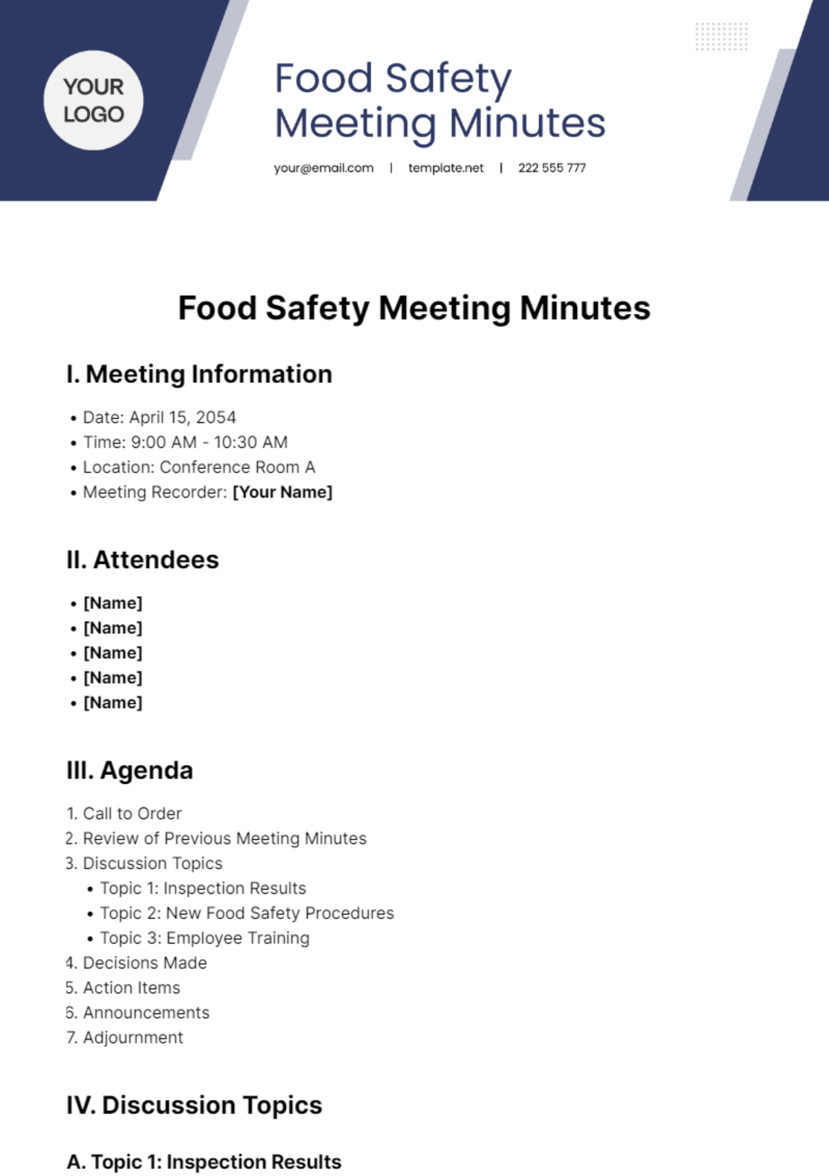 Food Safety Meeting Minutes Template - Edit Online & Download