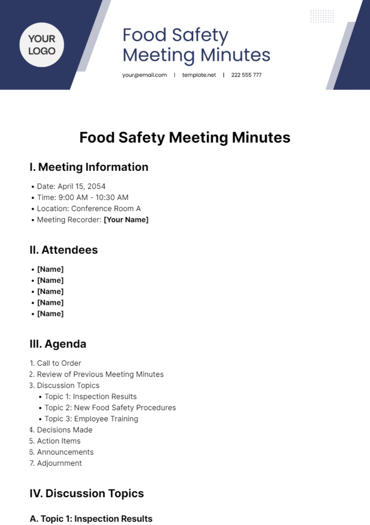 Free Restaurant Meeting Minute Templates Editable And Printable