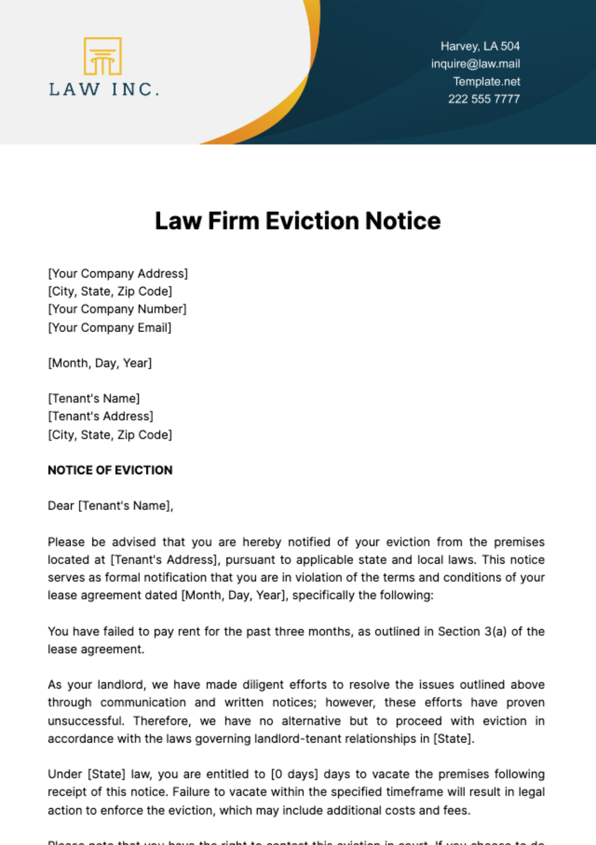 Law Firm Eviction Notice Template