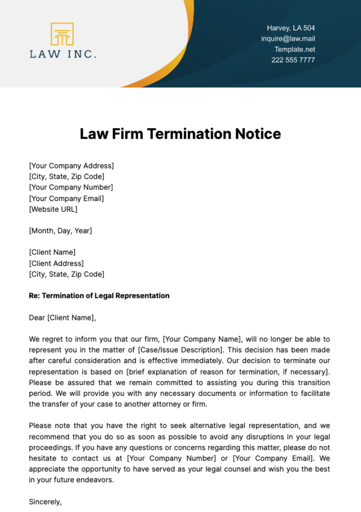 Law Firm Termination Notice Template