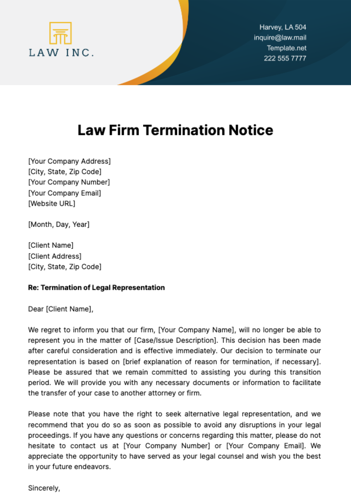 Law Firm Termination Notice Template - Edit Online & Download