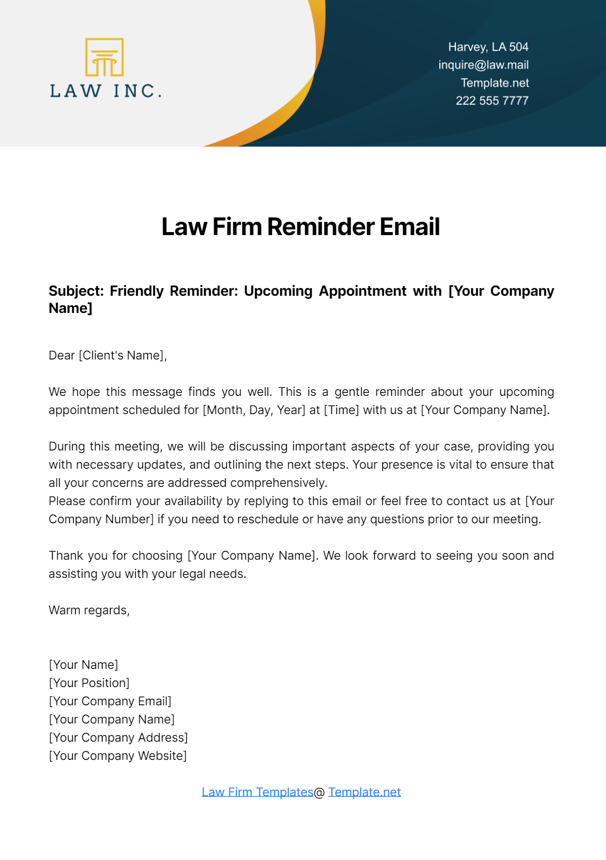Law Firm Reminder Email Template