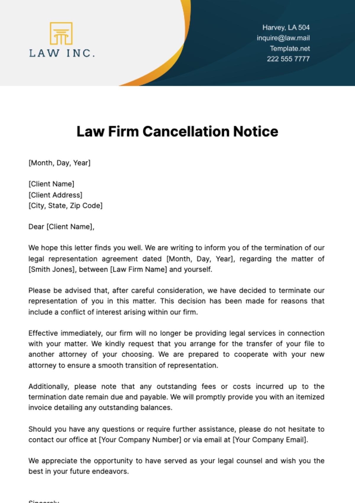 Law Firm Cancellation Notice Template - Edit Online & Download