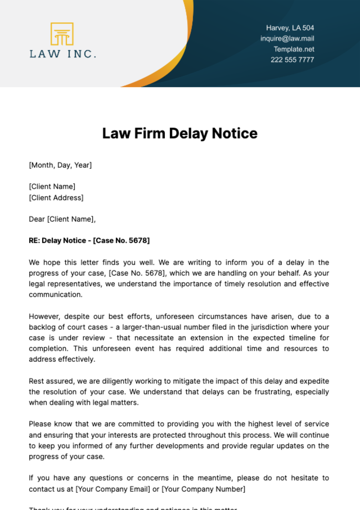 Law Firm Delay Notice Template