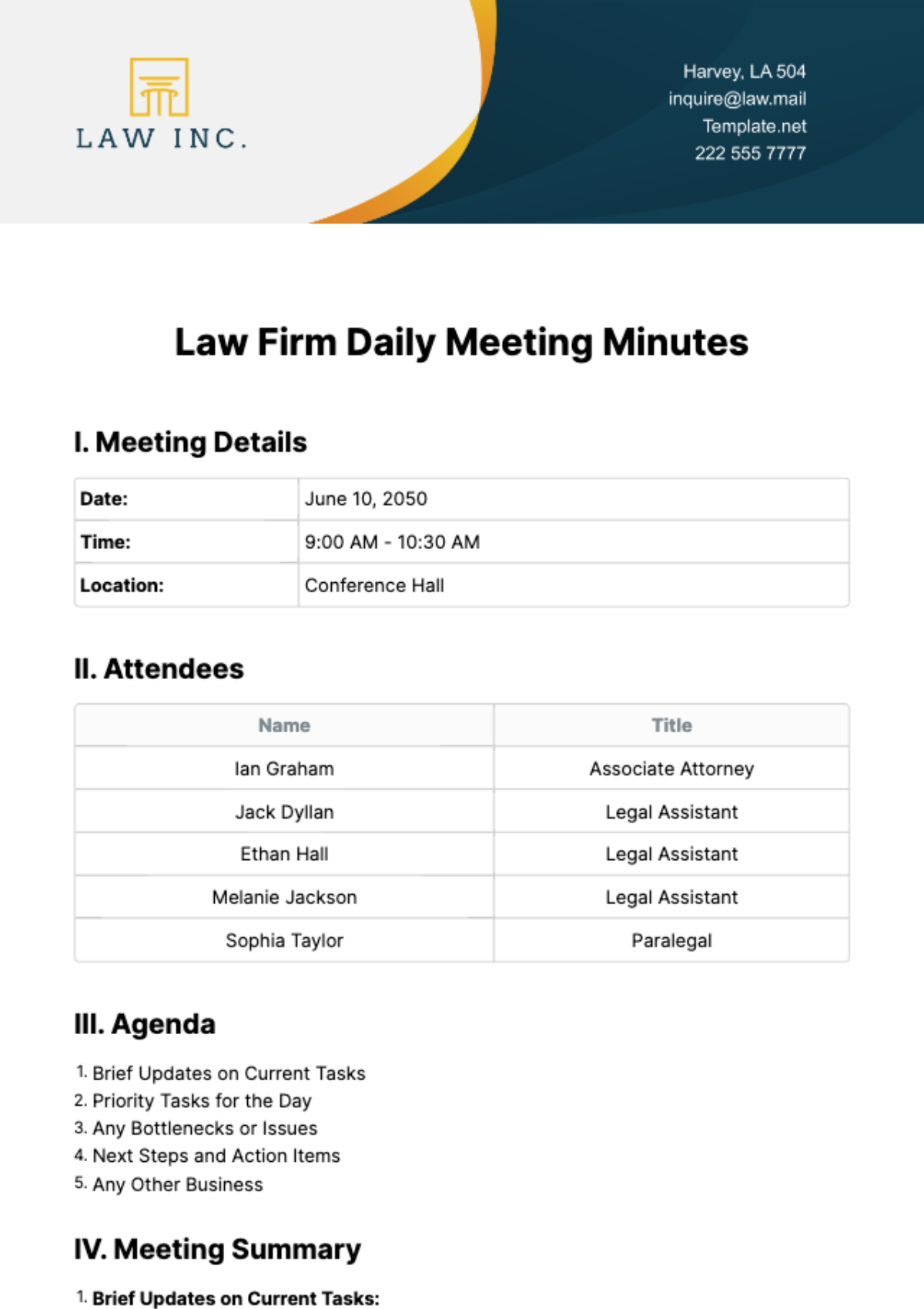 Law Firm Daily Meeting Minutes Template