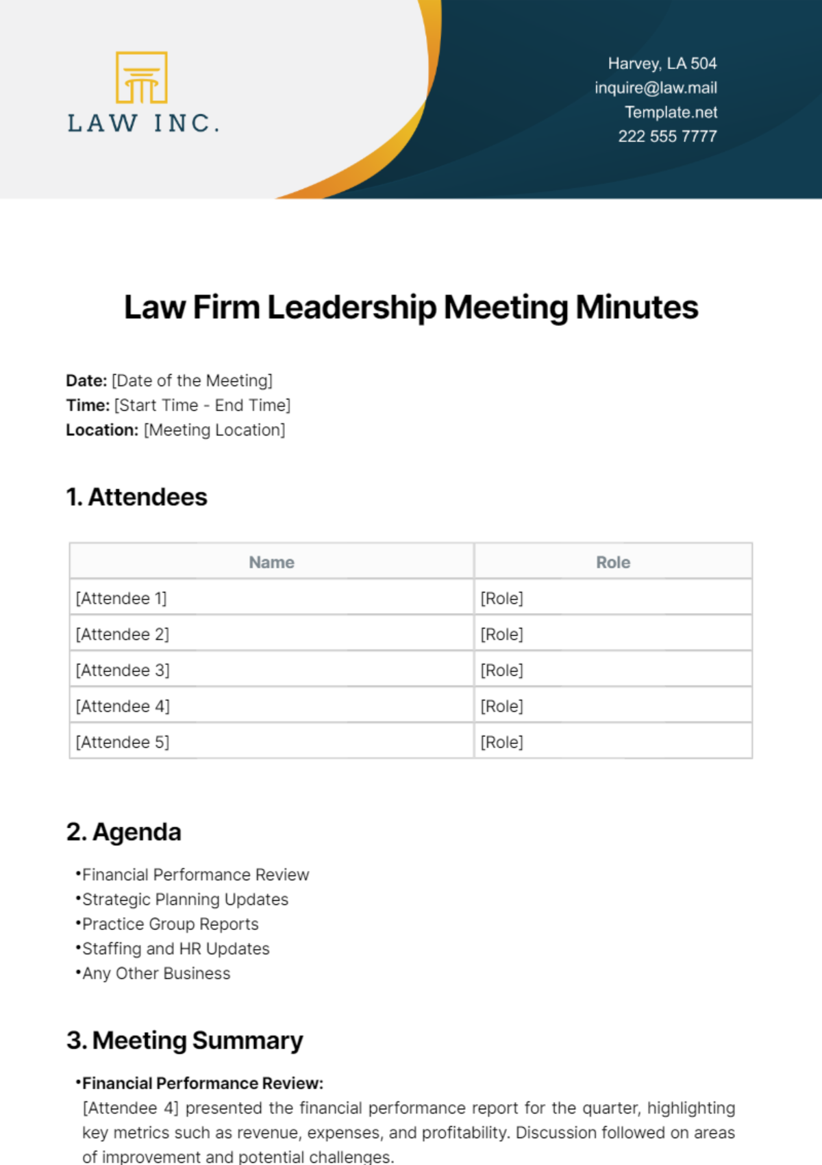 Law Firm Leadership Meeting Minutes Template
