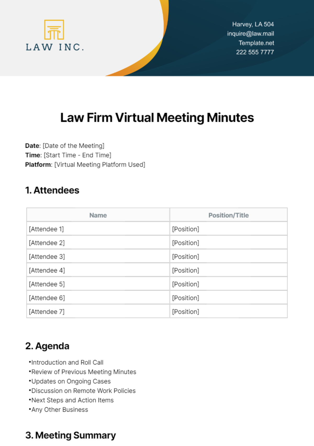 Law Firm Virtual Meeting Minutes Template