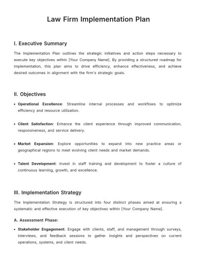 Free Law Firm Implementation Plan Template to Edit Online