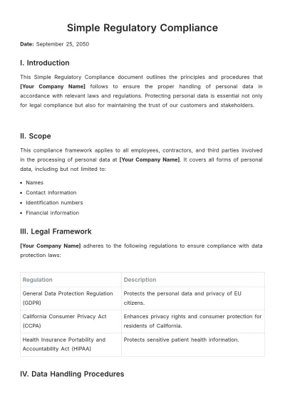 Free Simple Regulatory Compliance Template to Edit Online