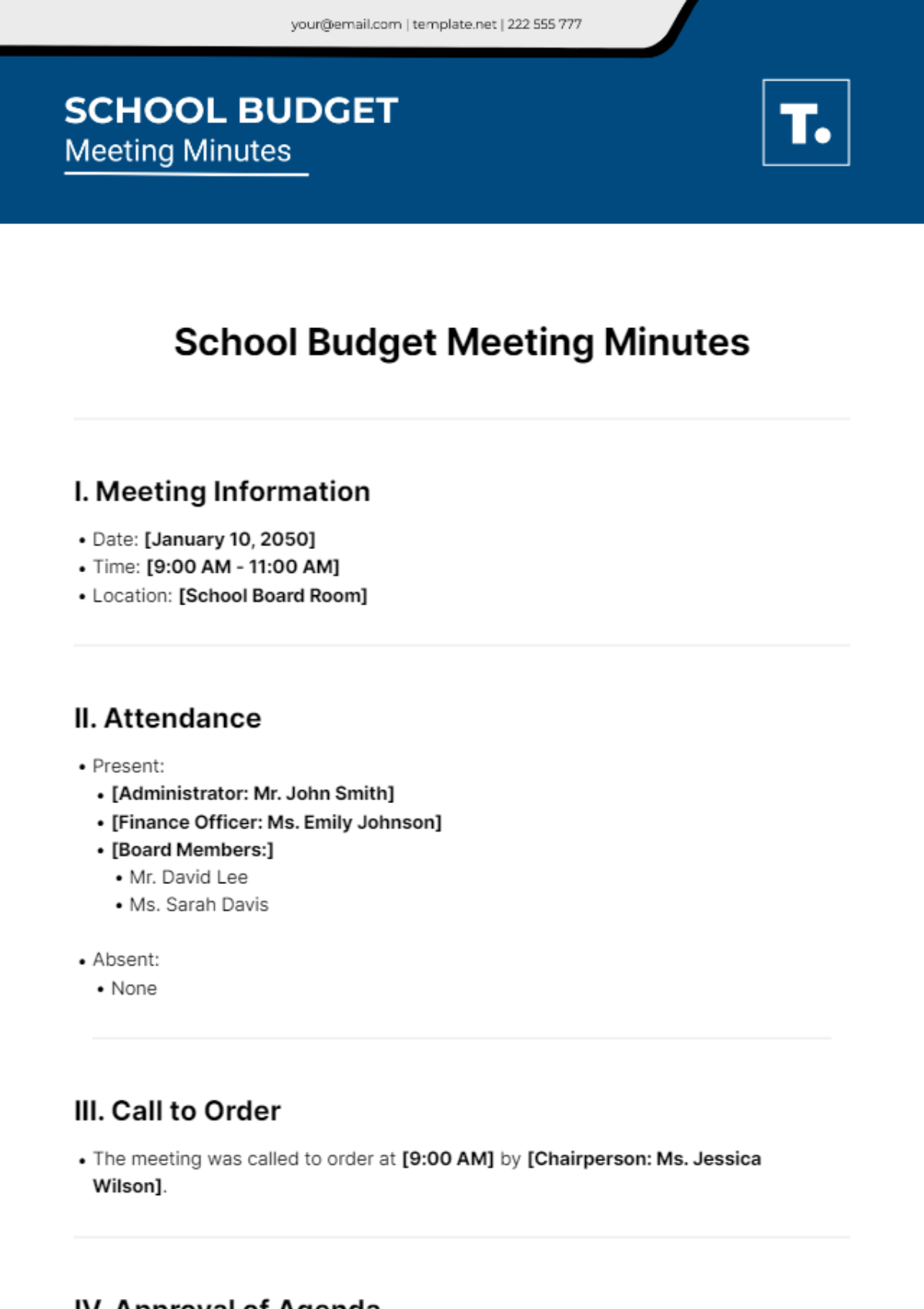 School Budget Meeting Minutes Template - Edit Online & Download