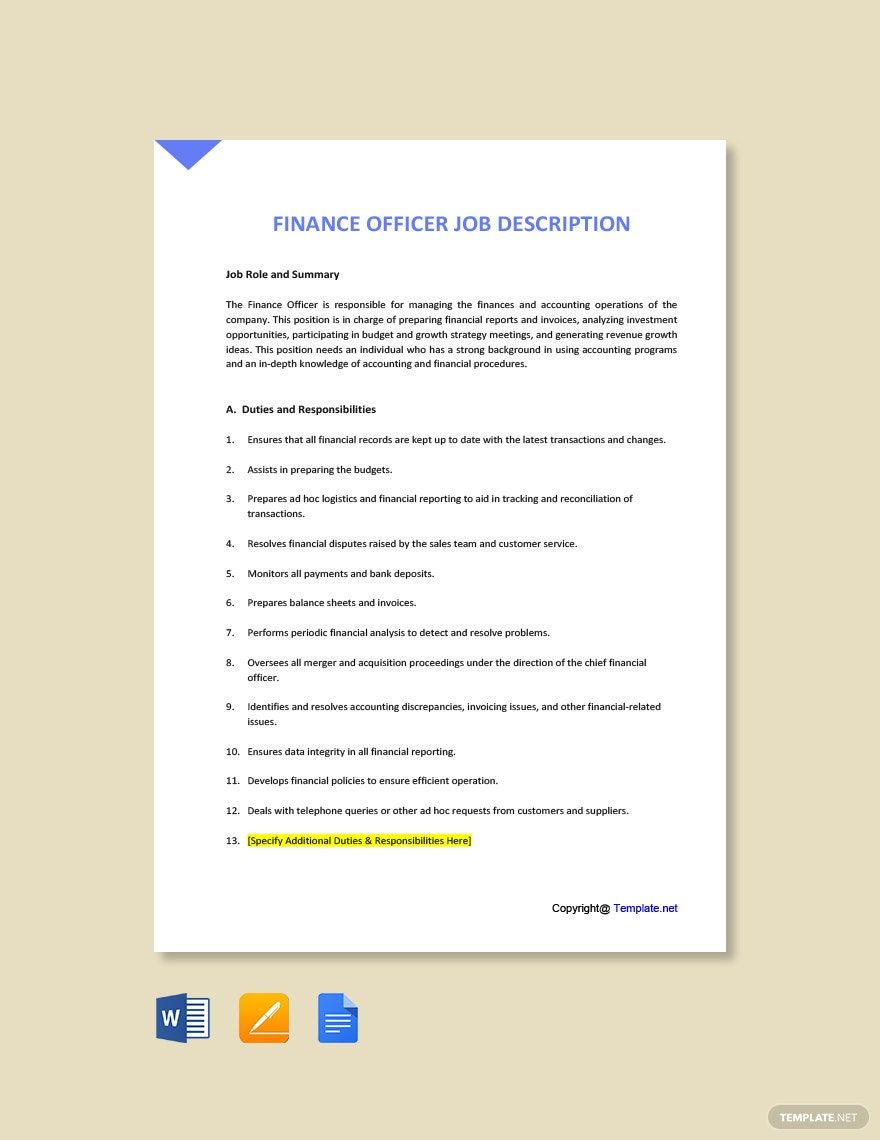 Finance Project Officer Job Description