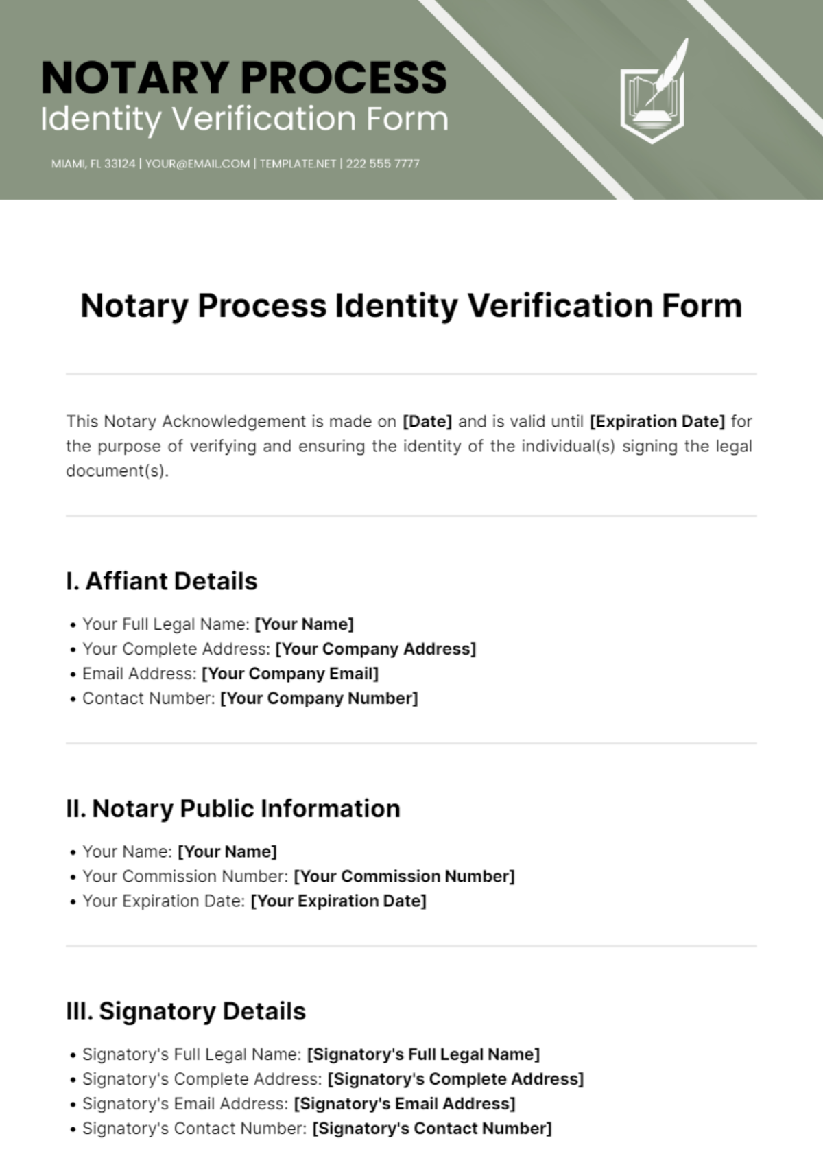 Free Notary Process Identity Verification Form Template