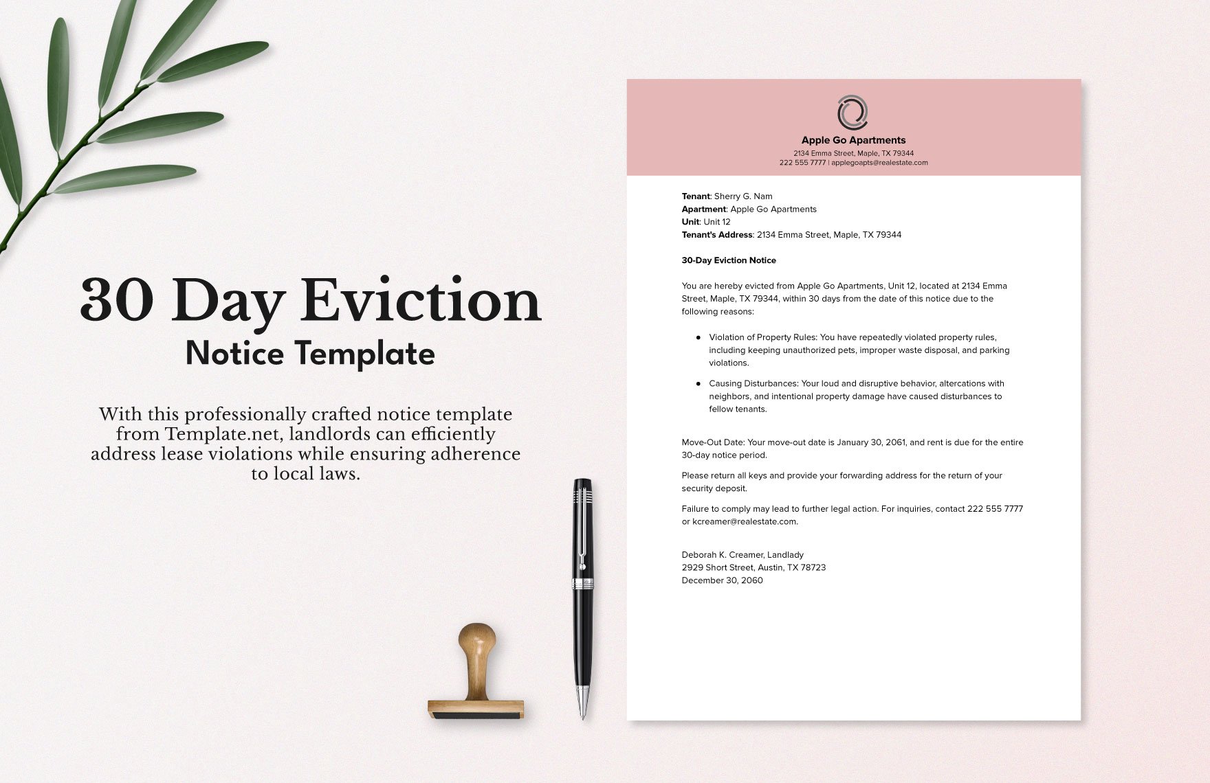 30 Day Eviction Notice Template in Word, Google Docs, PDF, Apple Pages