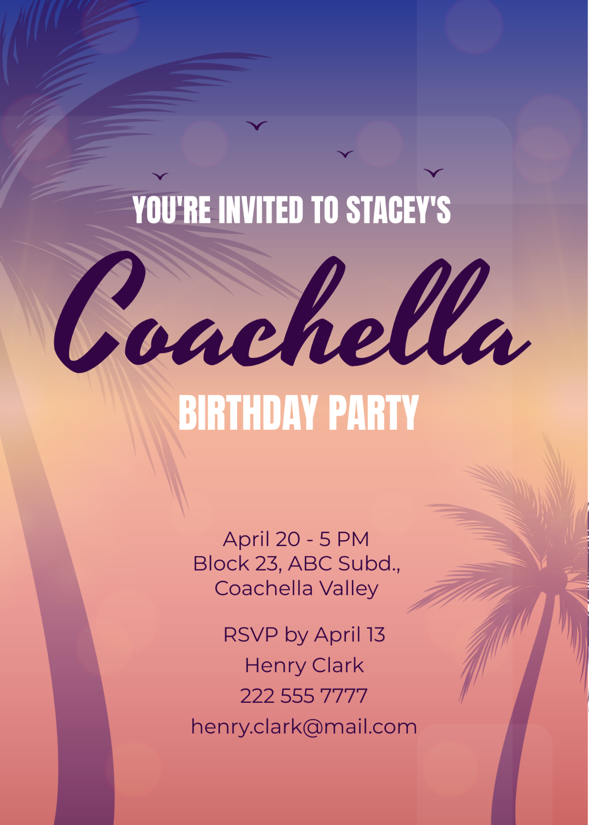 Coachella Themed Party Invitation Template - Edit Online & Download