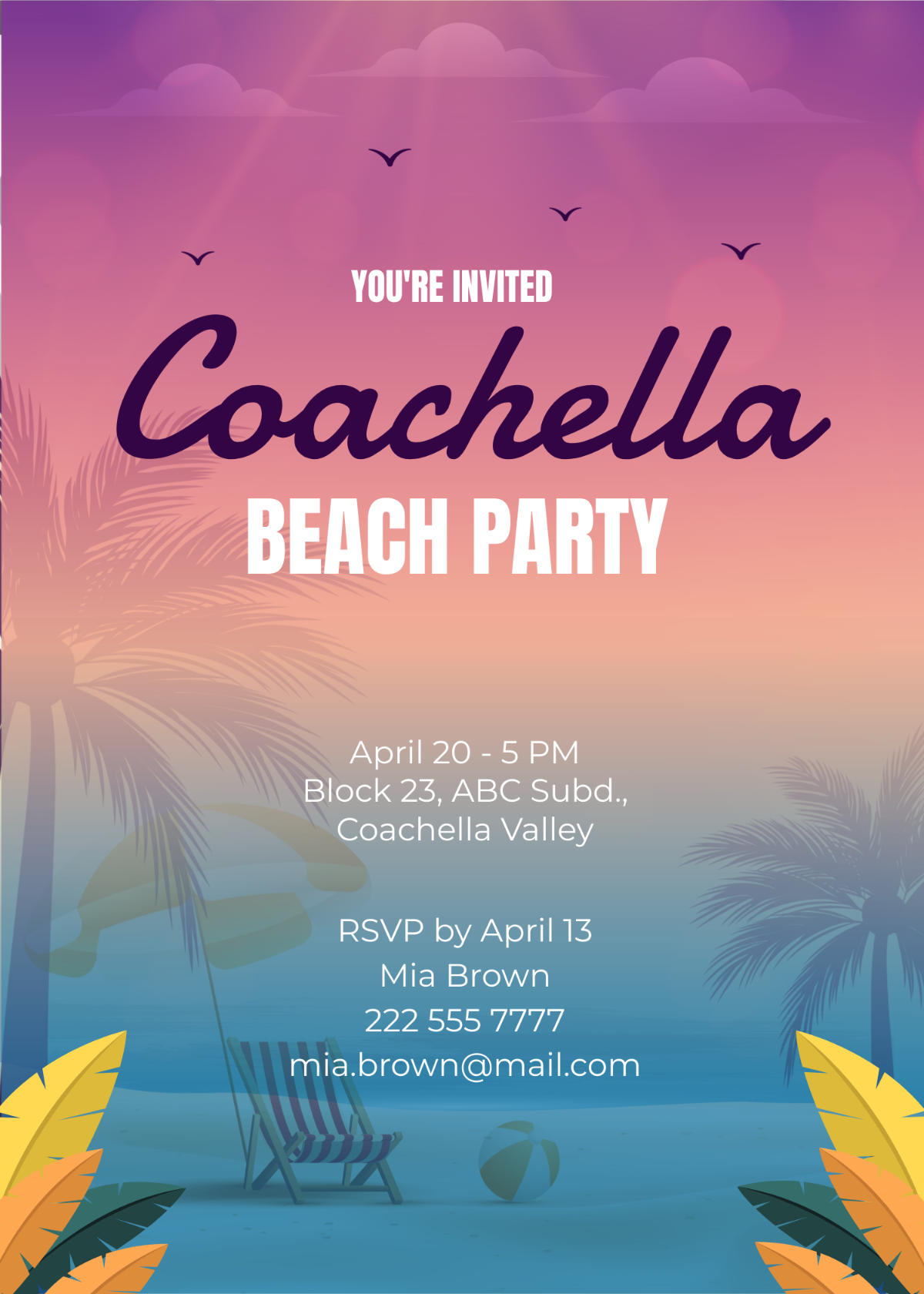 Coachella Beach Invitation Template - Edit Online & Download