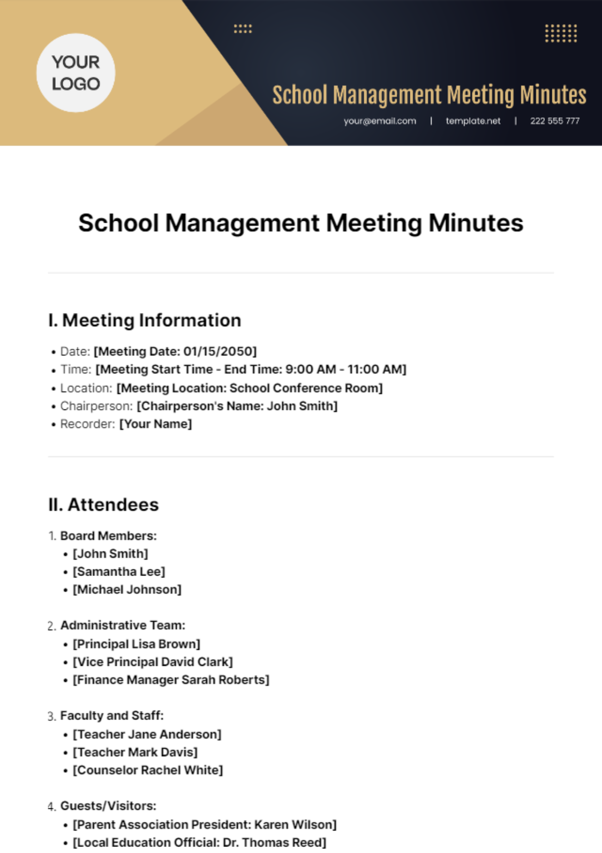 School Management Meeting Minutes Template - Edit Online & Download