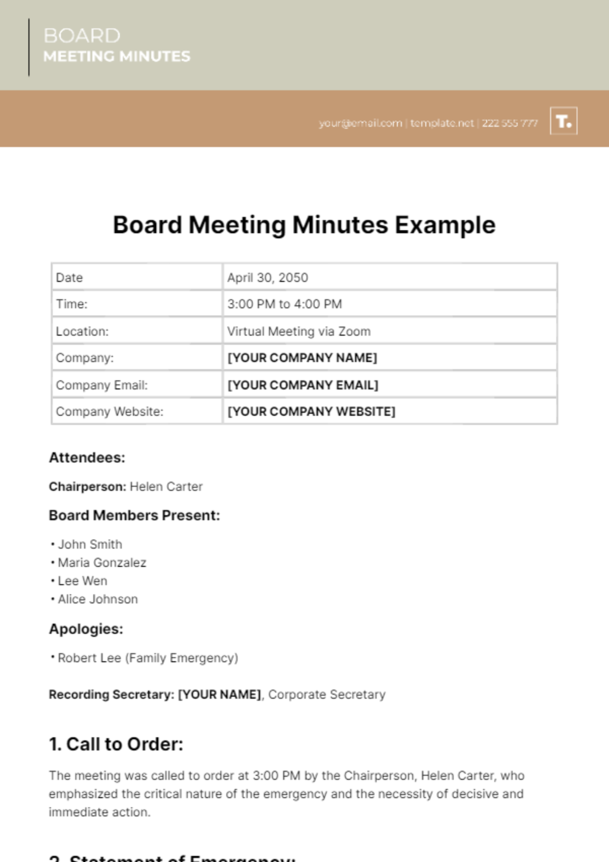 Board Meeting Minutes Example Template Edit Online Download Example