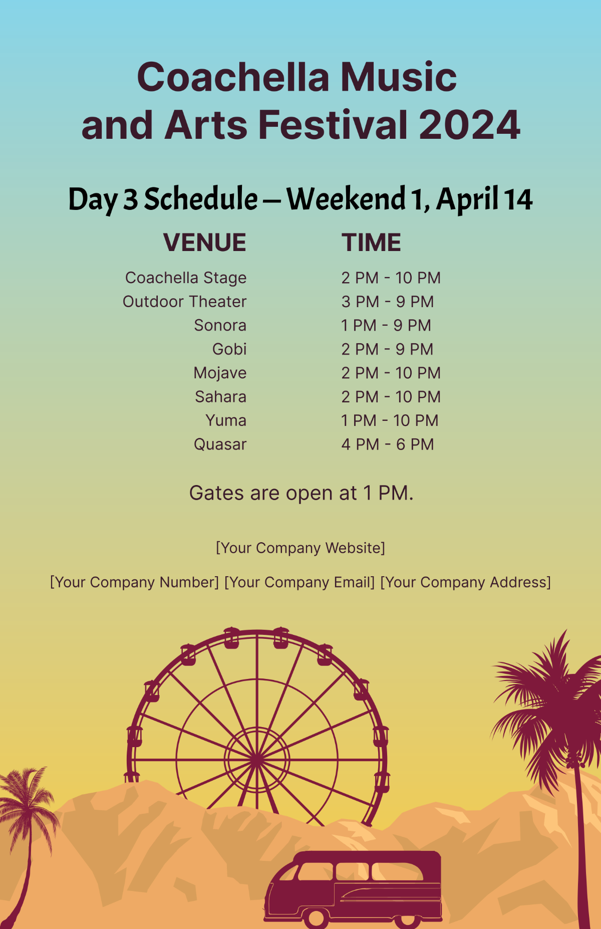 Free Coachella Day 3 Schedule Template