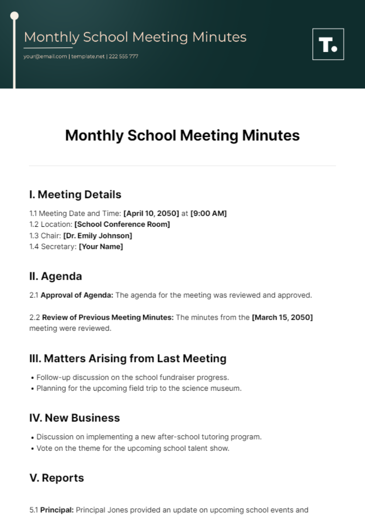 Monthly School Meeting Minutes Template - Edit Online & Download