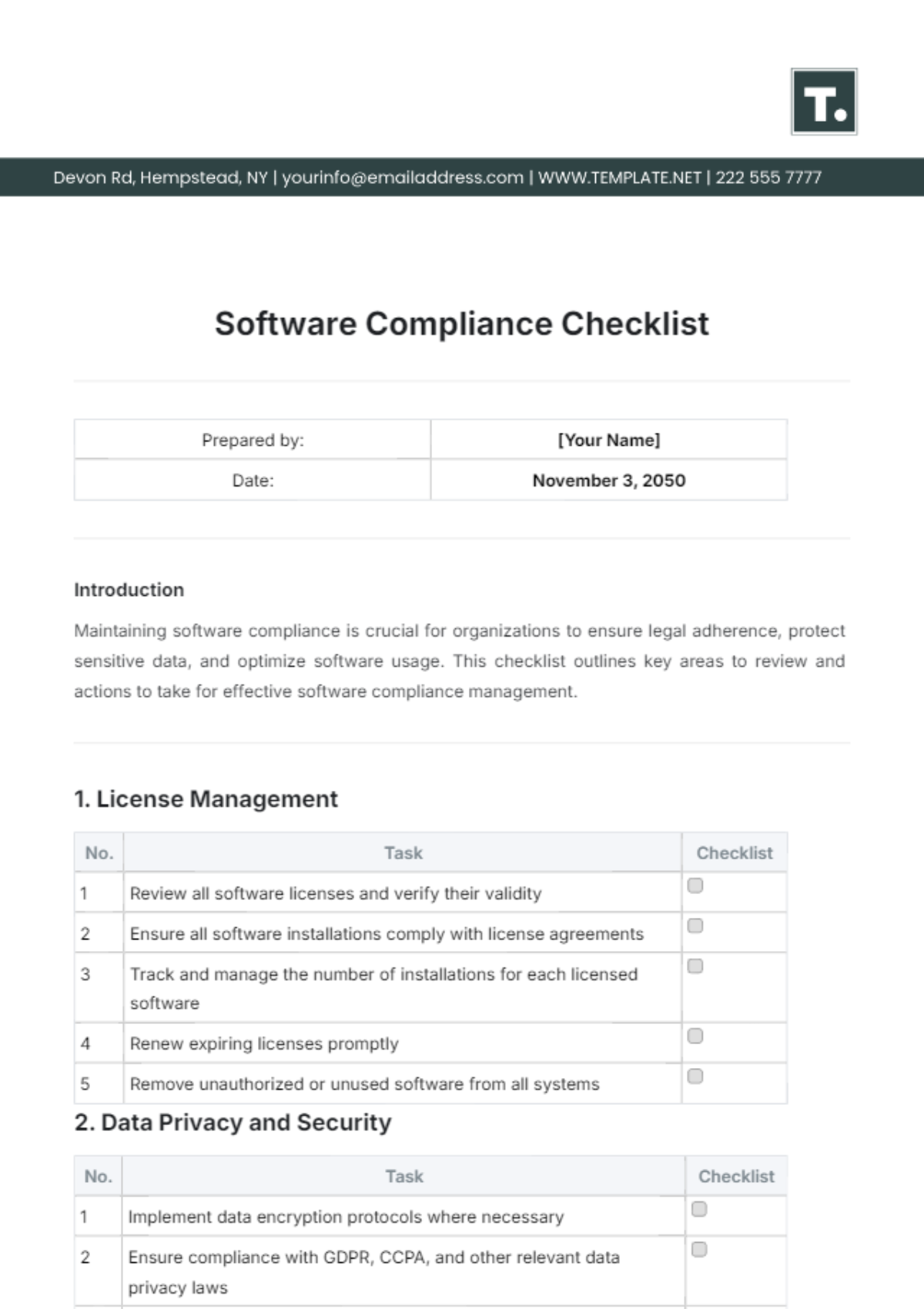 Software Compliance Checklist Template - Edit Online & Download