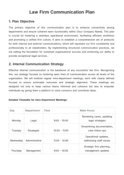 Free Law Firm Communication Plan Template to Edit Online