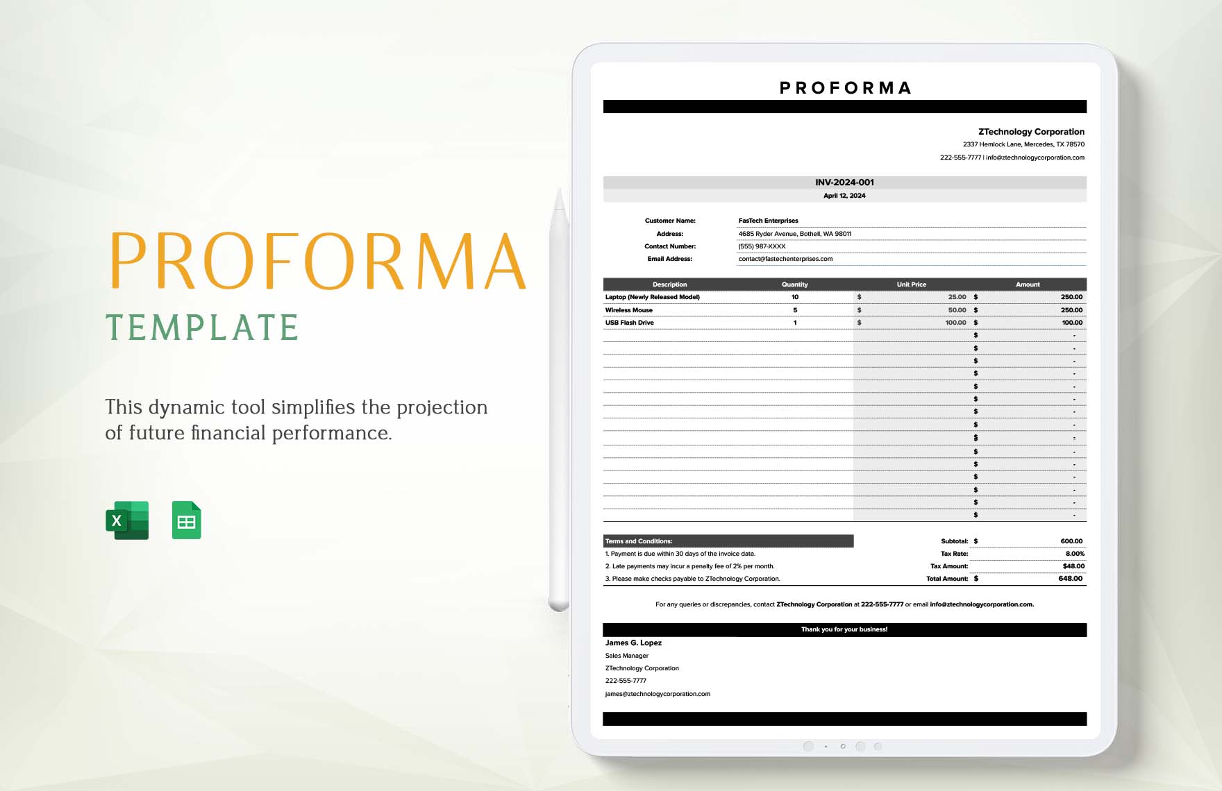 Free Proforma Template in Excel, Google Sheets
