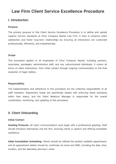 Free Law Firm Client Service Excellence Procedure Template to Edit Online