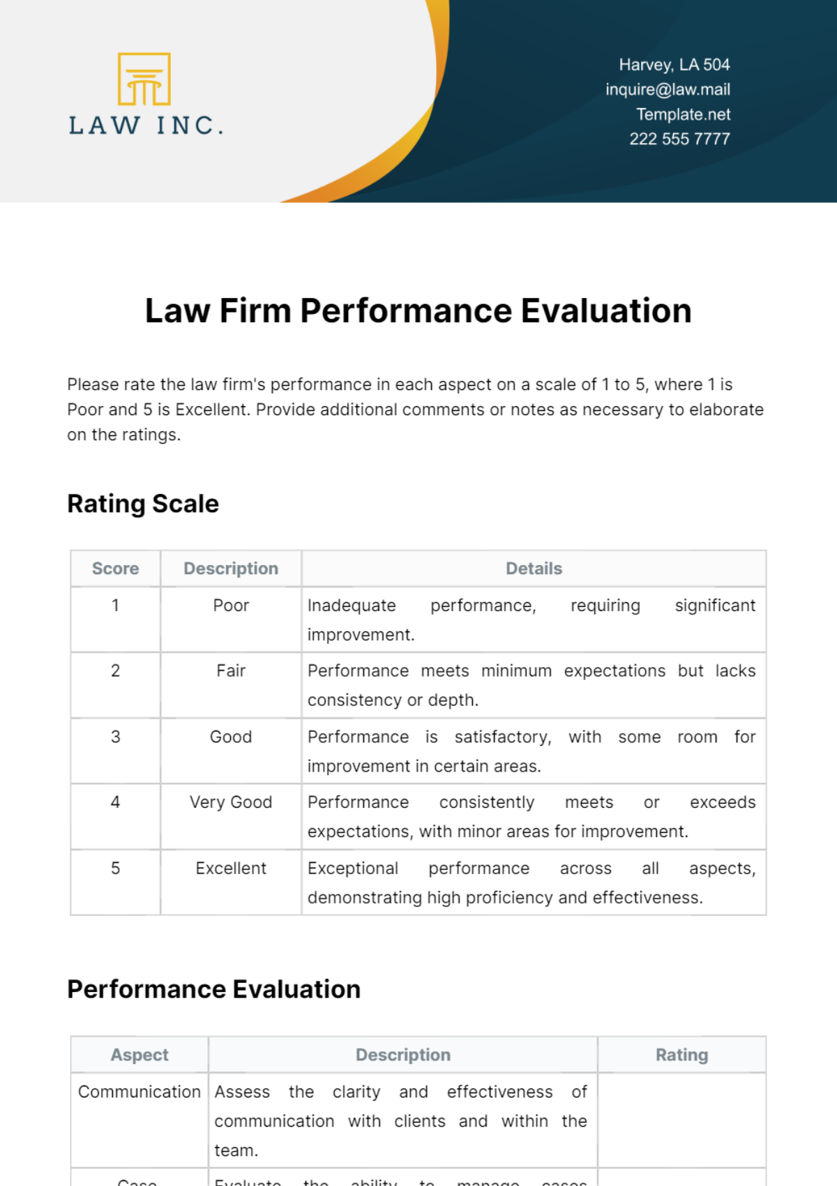 Law Firm Performance Evaluation Template