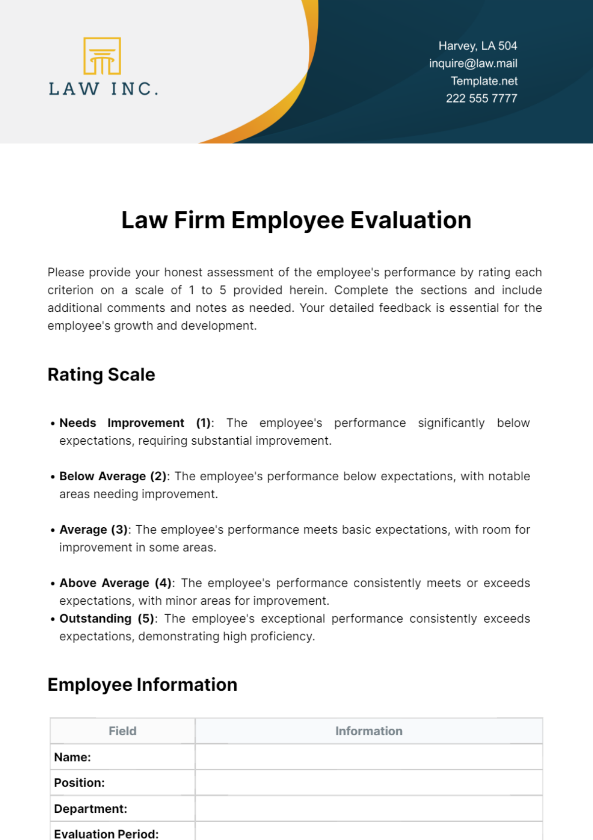 Law Firm Employee Evaluation Template