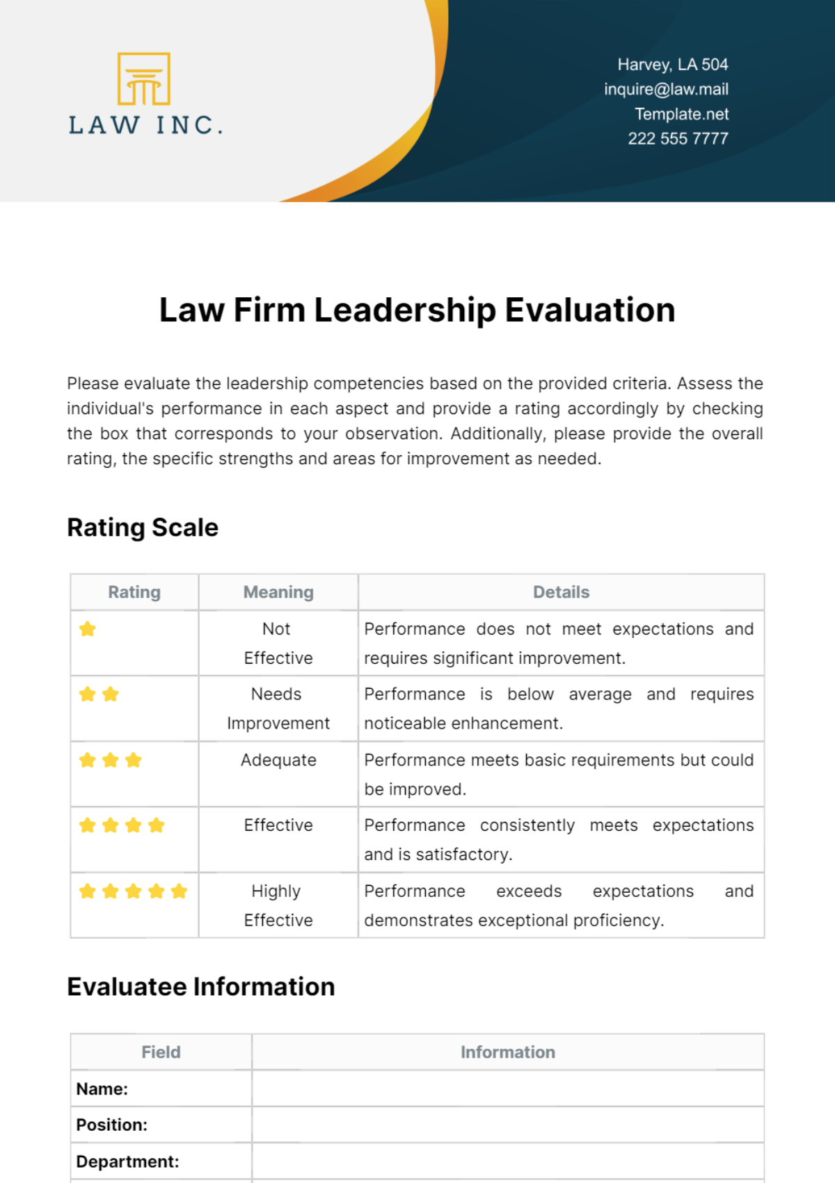 Law Firm Leadership Evaluation Template