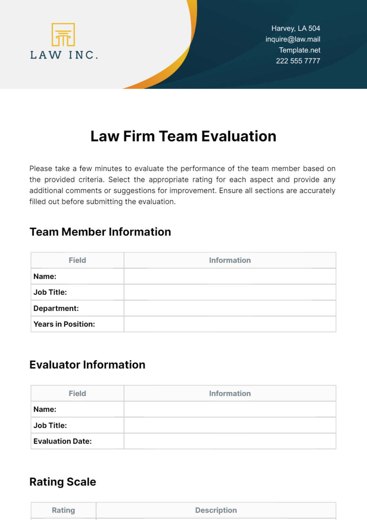 Law Firm Team Evaluation Template