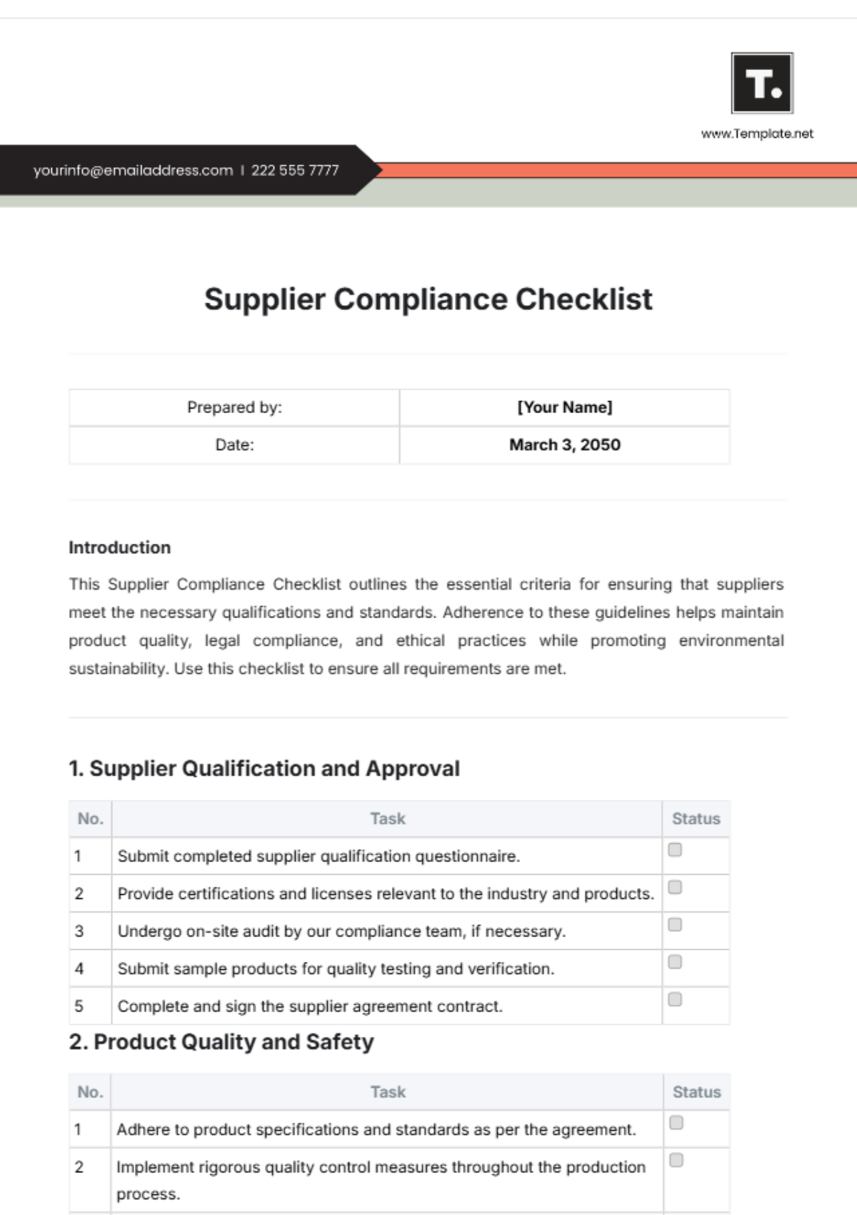 Supplier Compliance Checklist Template - Edit Online & Download