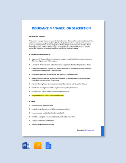Insurance agent job description pdf