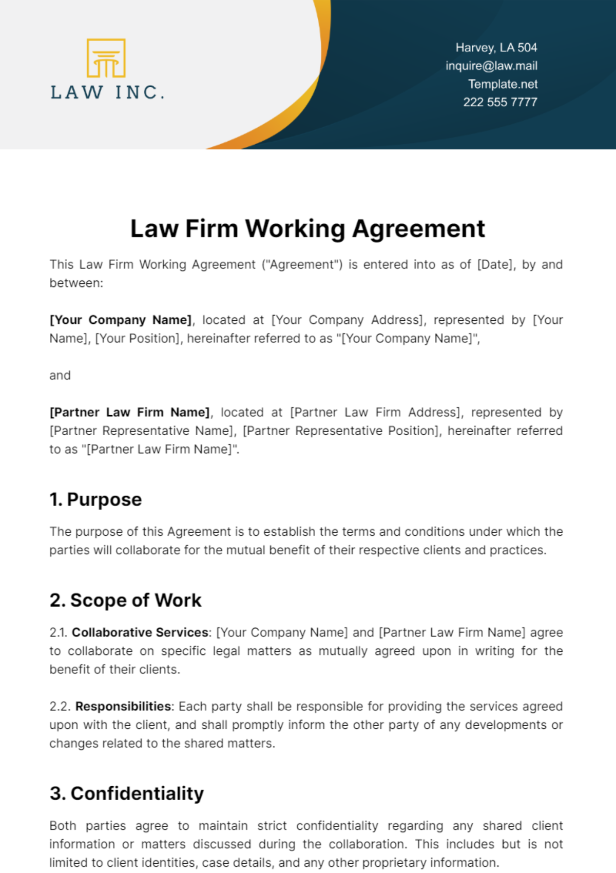 Law Firm Working Agreement Template