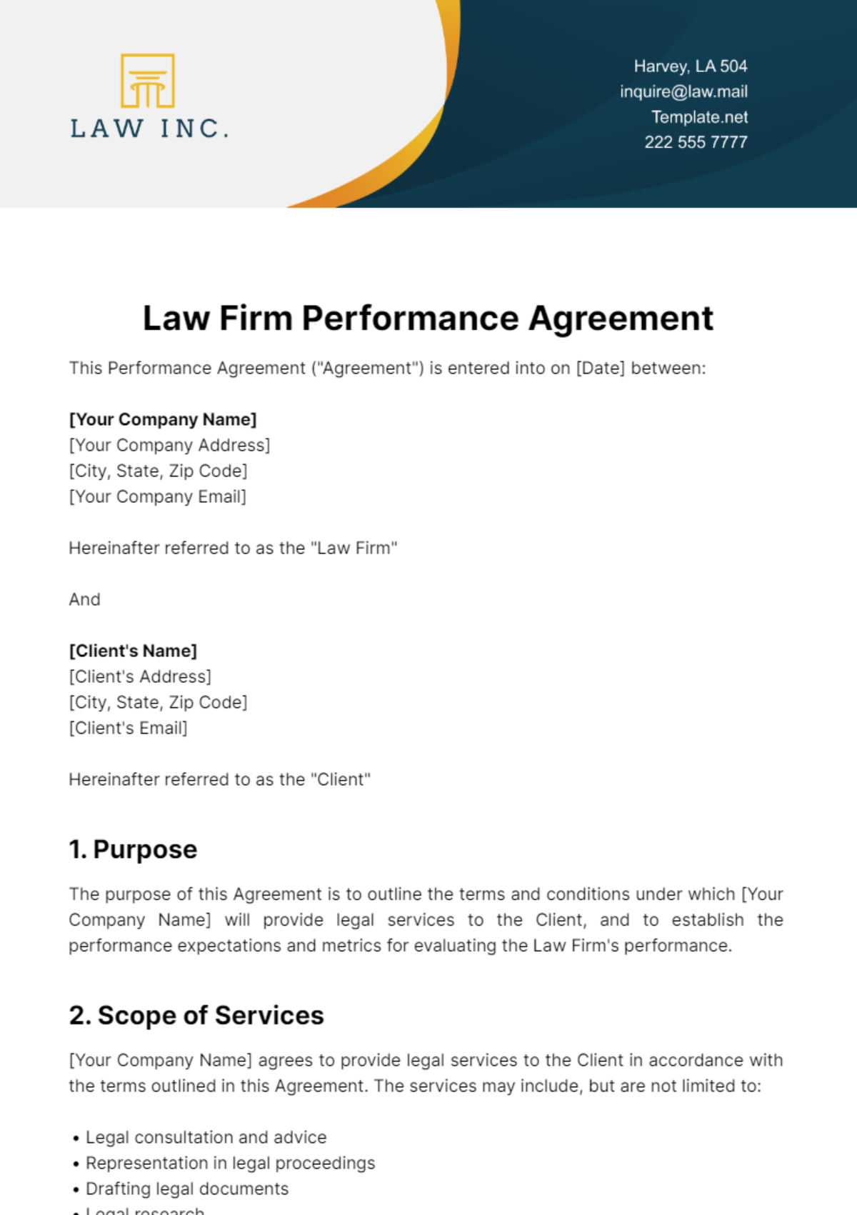 Law Firm Performance Agreement Template