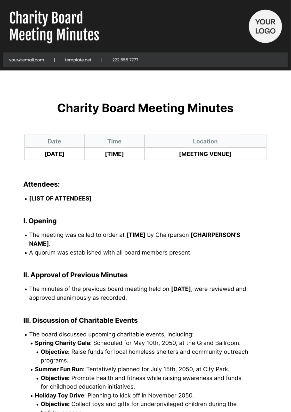 Charity Board Meeting Minutes Template - Edit Online & Download