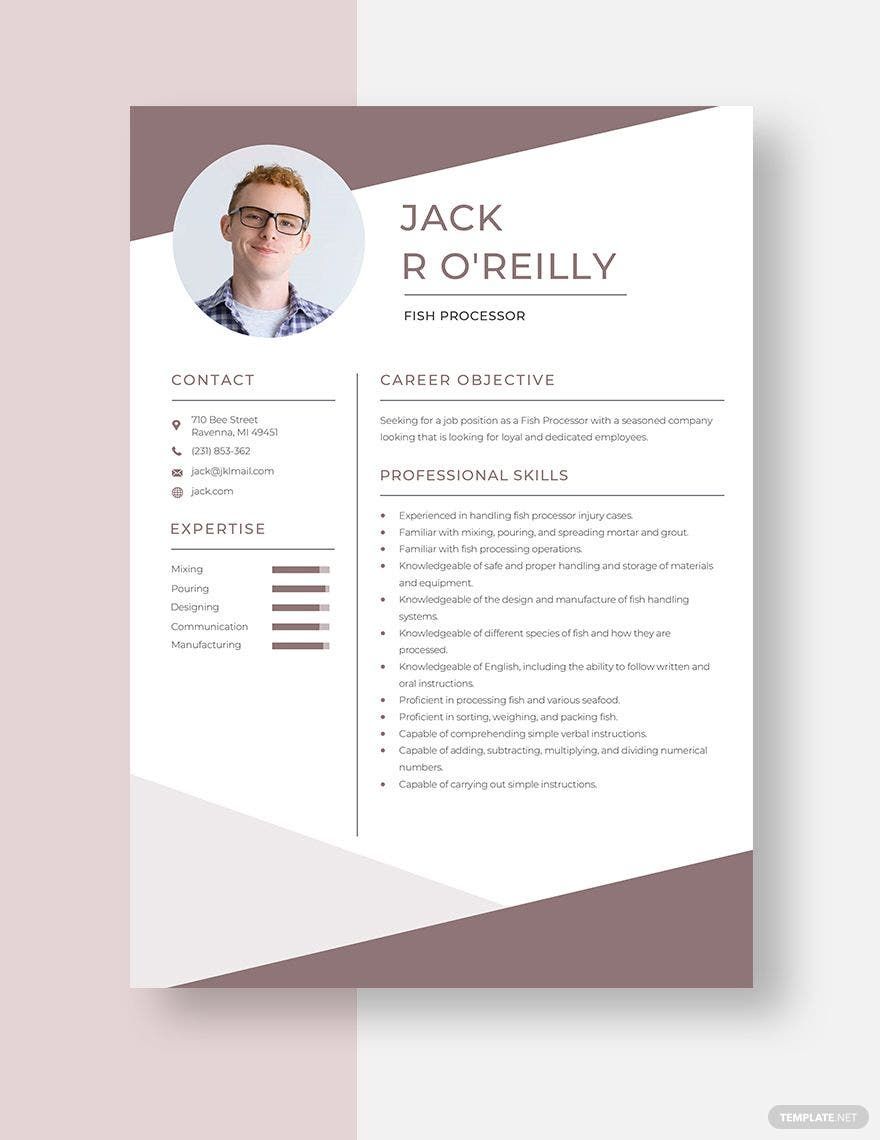 Fish Processor Resume in Word, Apple Pages