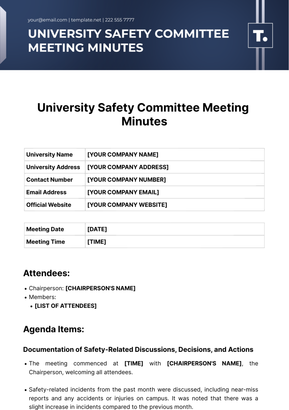 University Safety Committee Meeting Minutes Template - Edit Online & Download