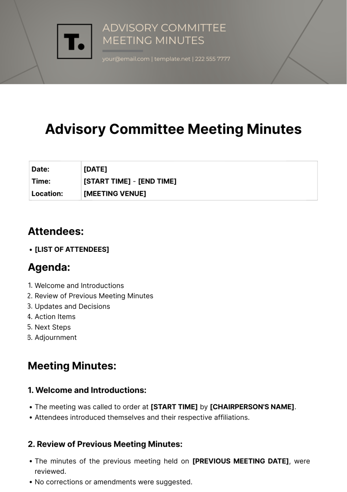 Advisory Committee Meeting Minutes Template - Edit Online & Download