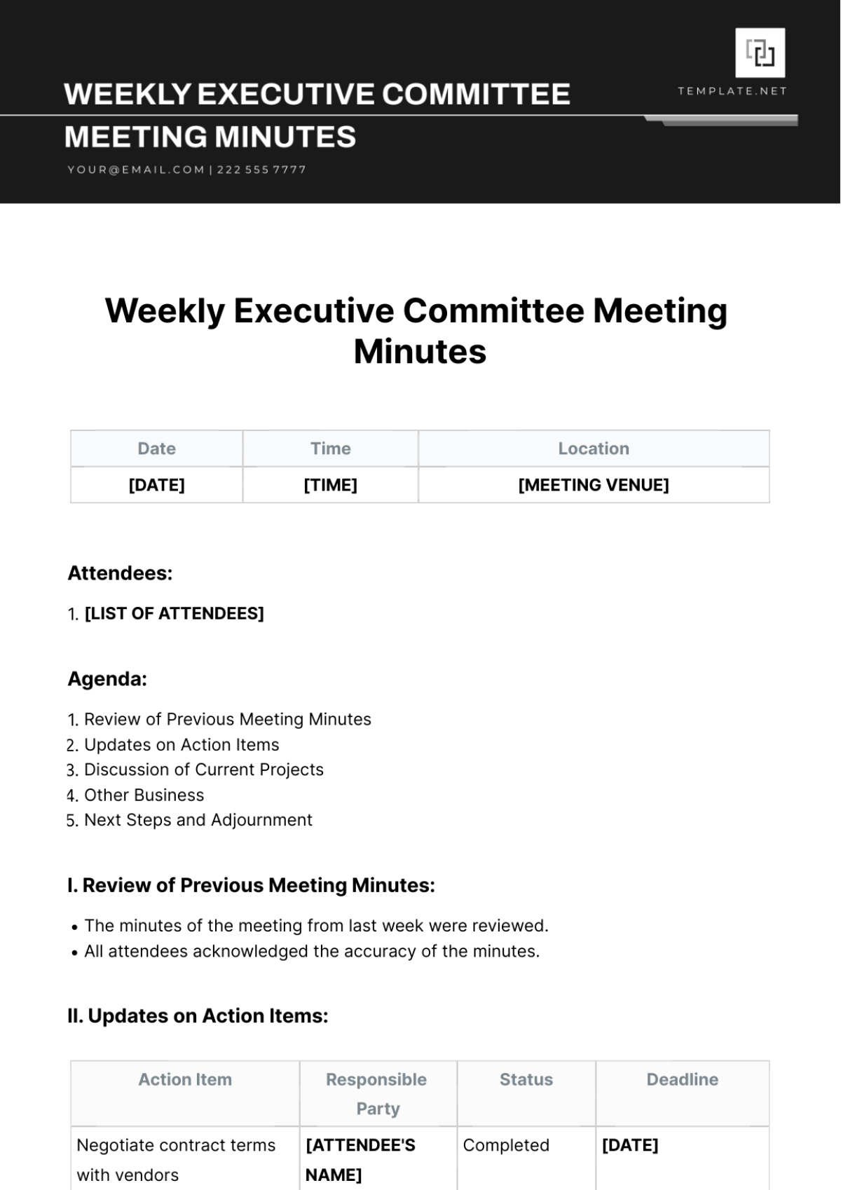 Weekly Executive Committee Meeting Minutes Template - Edit Online & Download