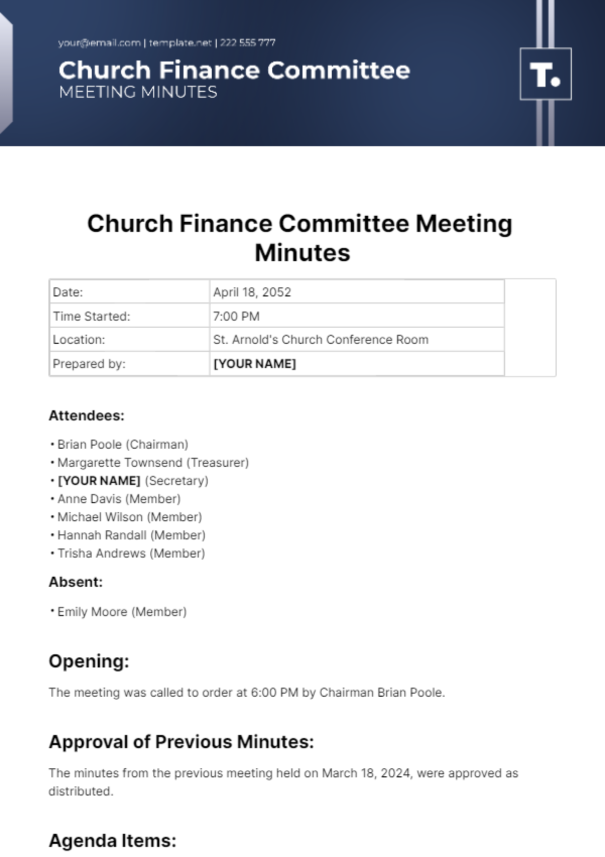 Church Finance Committee Meeting Minutes Template - Edit Online & Download