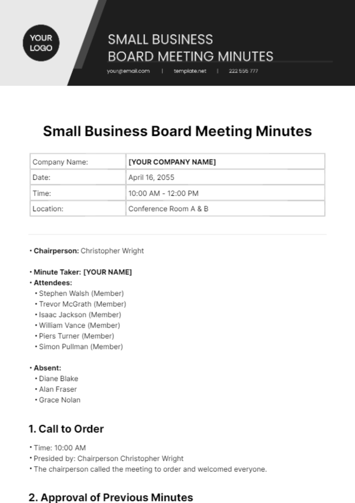 Small Business Board Meeting Minutes Template - Edit Online & Download