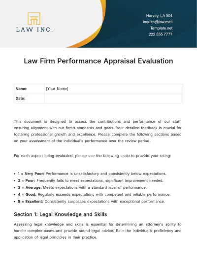 Free Law Firm Performance Appraisal Evaluation Template to Edit Online