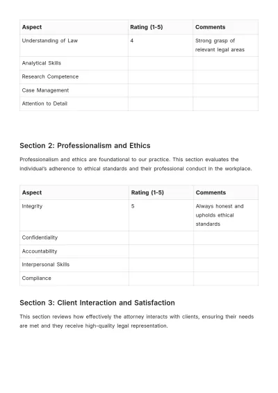 Free Law Firm Performance Appraisal Evaluation Template to Edit Online