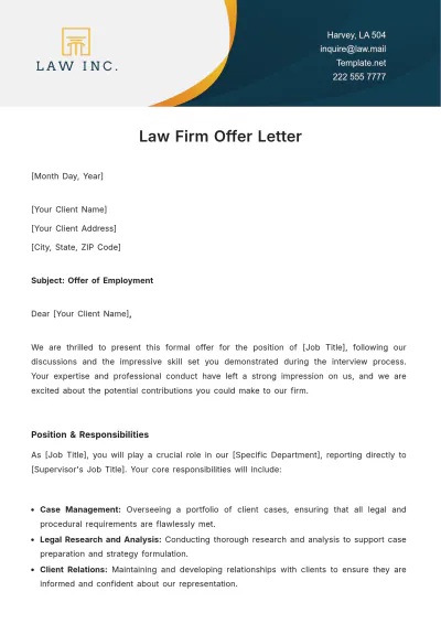 Free Law Firm Offer Letter Template to Edit Online