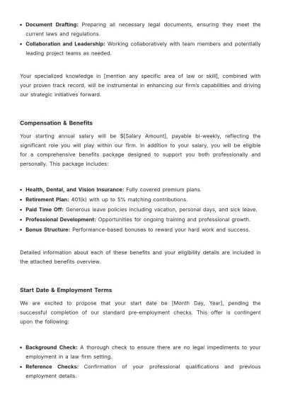 Free Law Firm Offer Letter Template to Edit Online