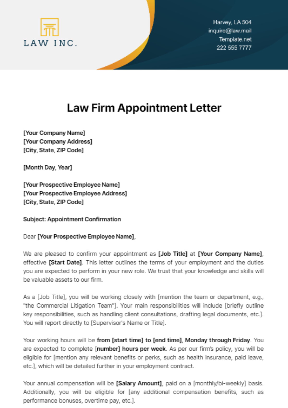 Law Firm Appointment Letter Template