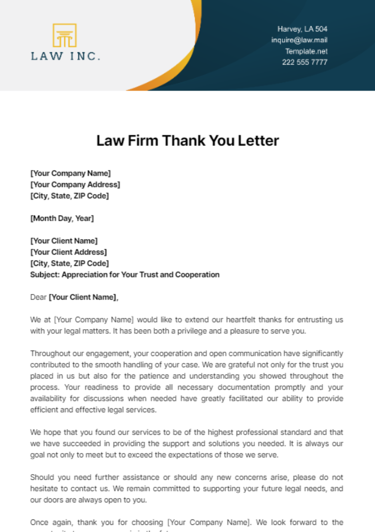 Law Firm Thank You Letter Template
