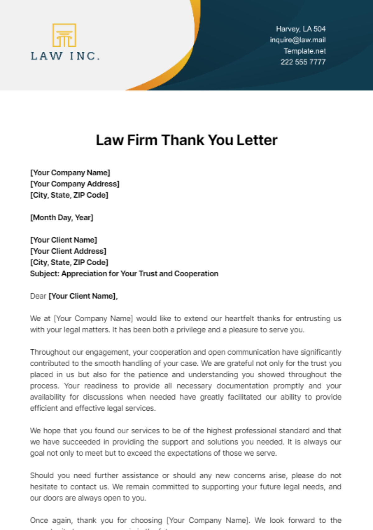 Law Firm Thank You Letter Template - Edit Online & Download