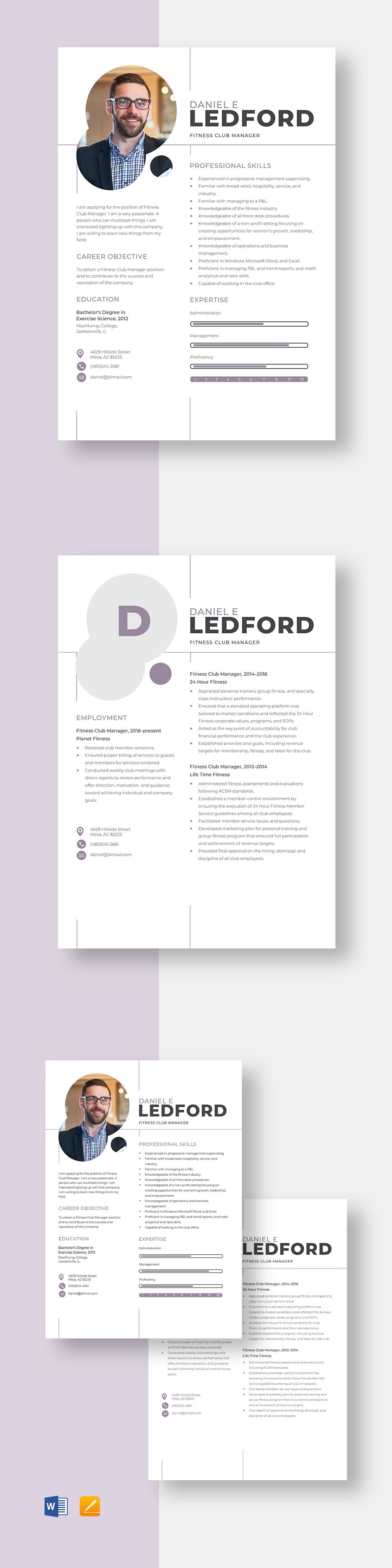 Free Fitness Club Manager Resume Template